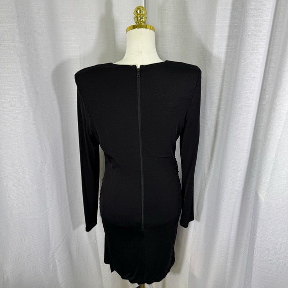 NWOT Alice + Olivia Kyra Black Mini Dress Drapey Ruched Whimsygoth Womens 12 - Picture 6 of 16